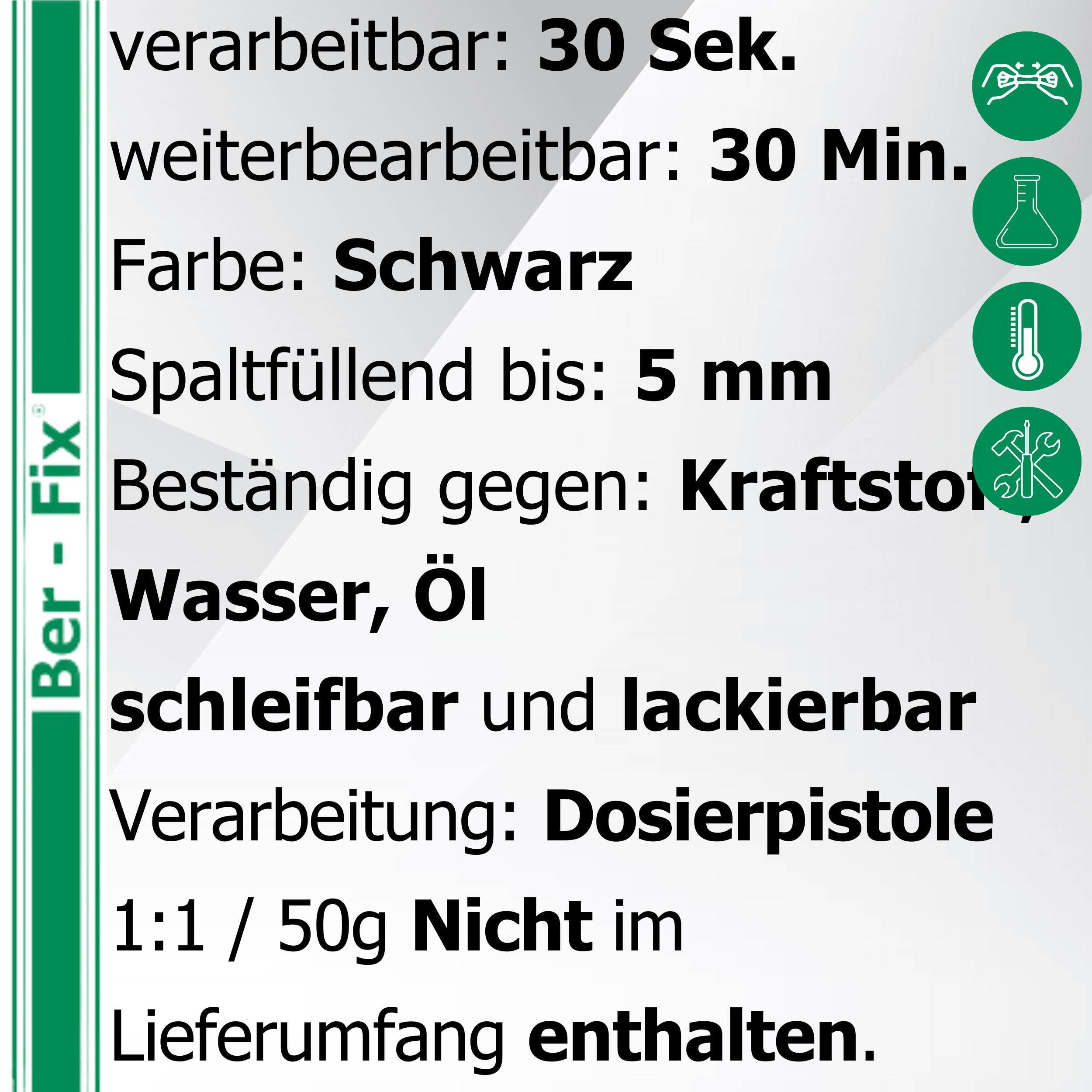 Ber-Fix 2K PU Kleber schwarz – Kunststoffkleber (50g) | 2K PUR Kunststoffkleber schwarz; für technische Reparaturen und passende Materialien; Lieferumfang/Inhalt: 50g
