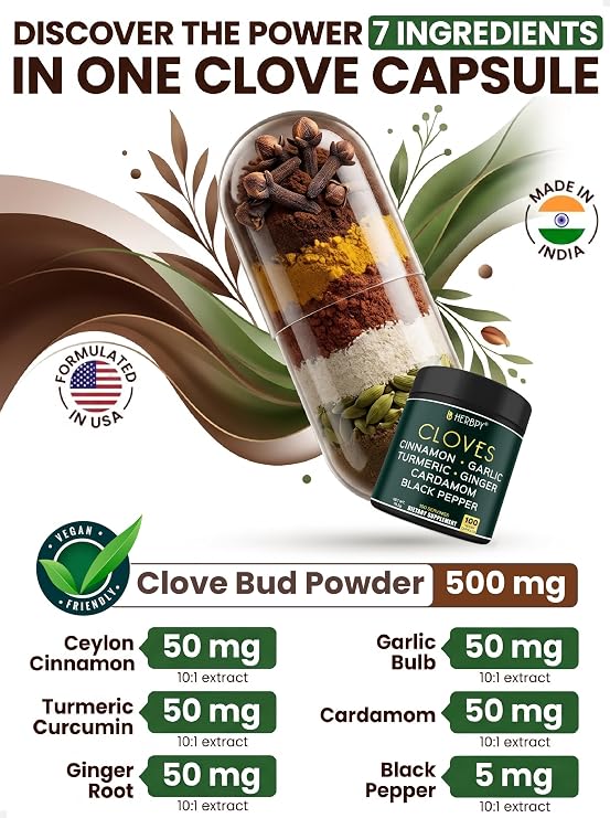 Herbpy 7in1 Clove Supplement 500mg, Support Digestion, Immune, Heart Health
