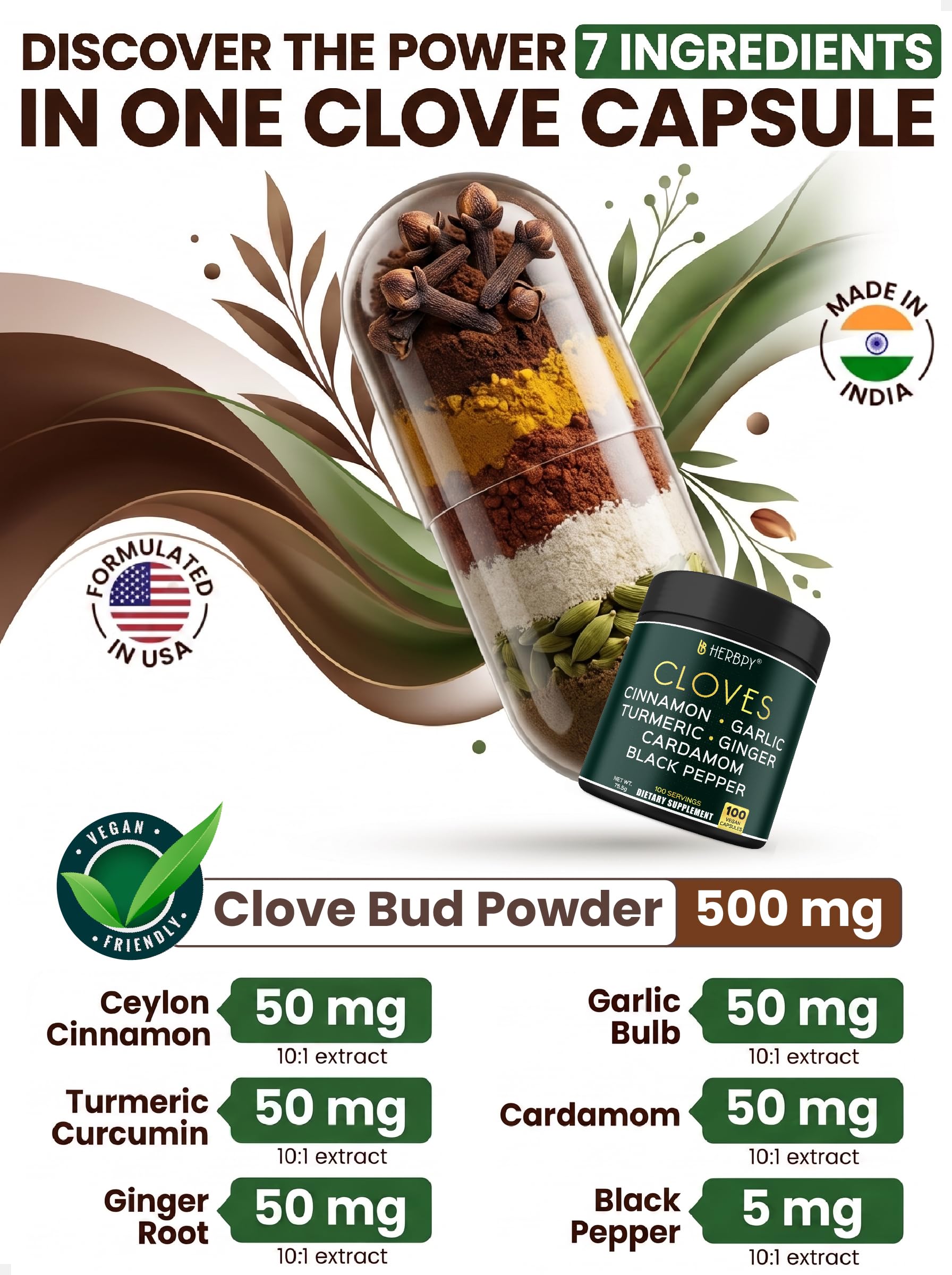 Herbpy 7in1 Clove Supplement 500mg, Support Digestion, Immune, Heart Health — Amazon image 2
