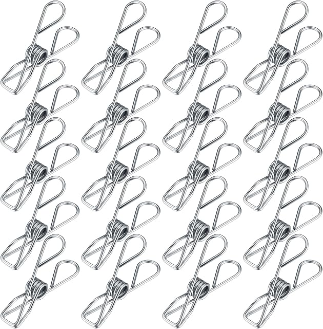 20 Pcs Clothes Pegs, Stainless Steel Clothes Chip Clips, Metal Laundry Clips Pegs for Washing Line, Snack Bags, Pictures, Paper, House, Kitchen, Office Pegs
