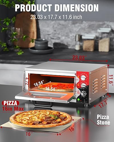 Miniatura 6 de PYY Horno eléctrico para pizza con piedra para pizza para el hogar, horno de pizza de encimera de 16 pulgadas con temporizador de anillo de 60