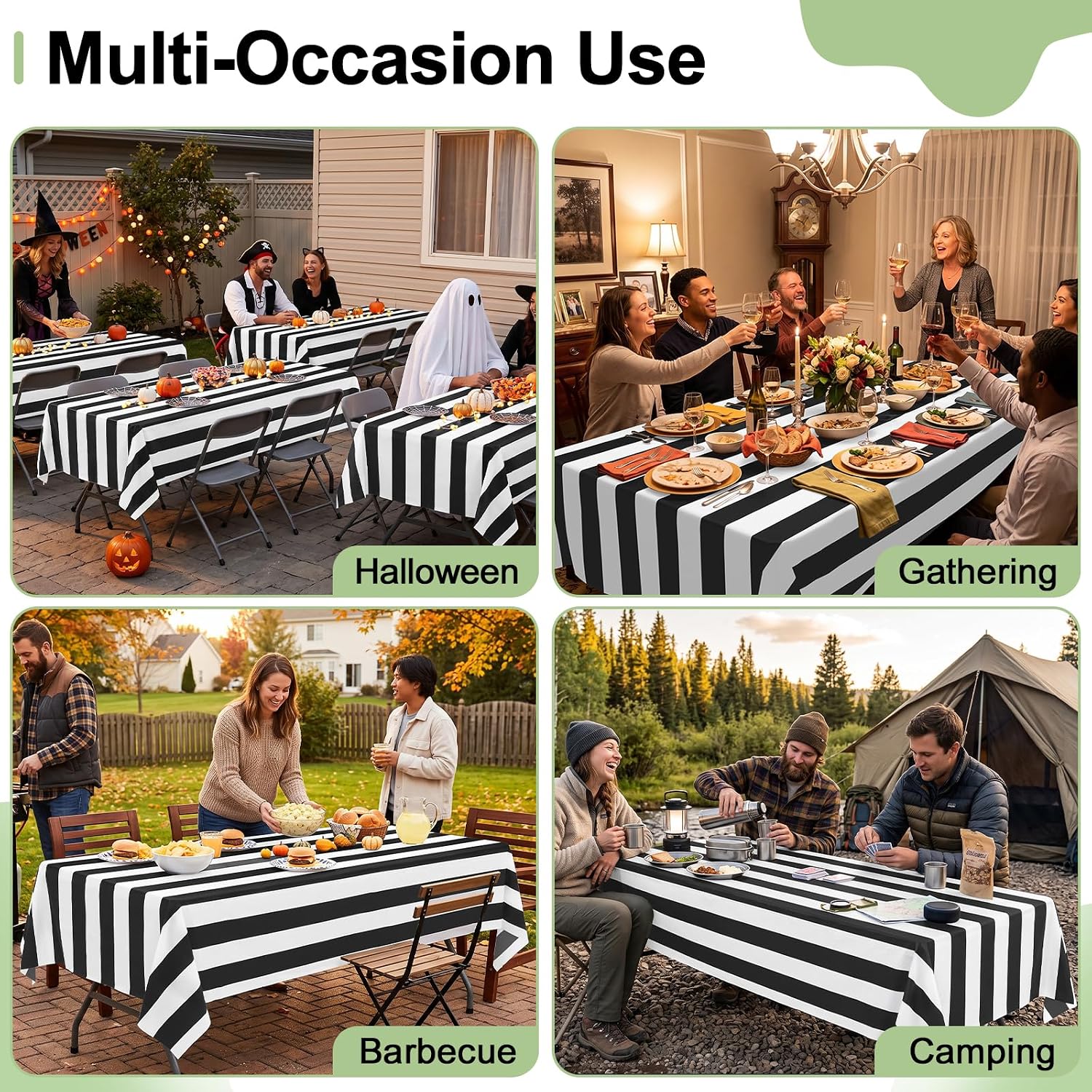 misaya 3 Packs Striped Disposable Table Cloth, 54 x 108 Inch Waterproof Rectangle Tablecloth, Leakproof & Sturdy Decorative Table Covers for Picnic, Party and Outdoor, Black and White
