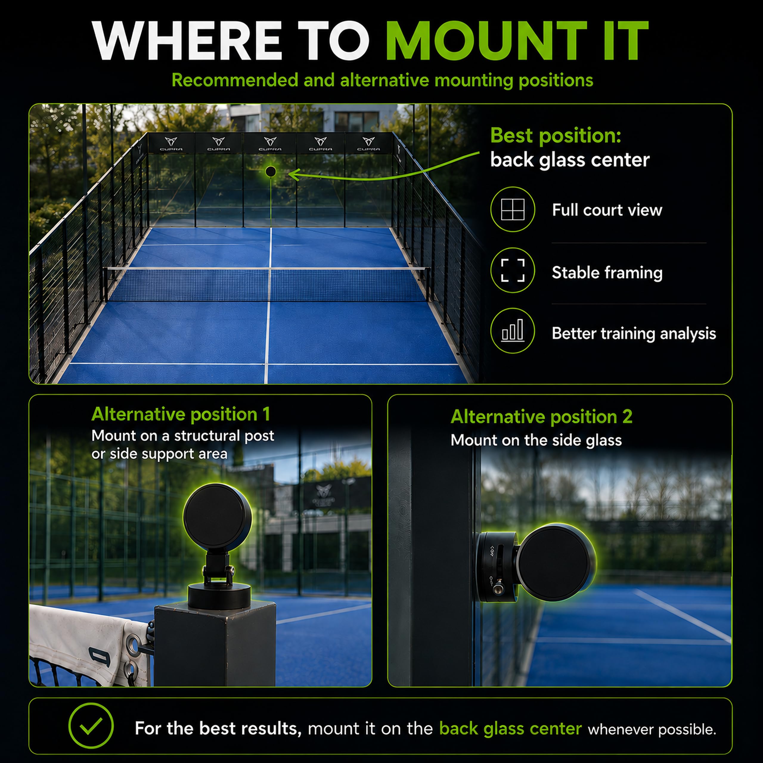 Padelcamera Supporto Cellulare Magnetico 360 gradi | Padel, Gym, Crossfit | Ventosa Potente | iPhone 16/15/14/13/12 e Samsung (Bianco)