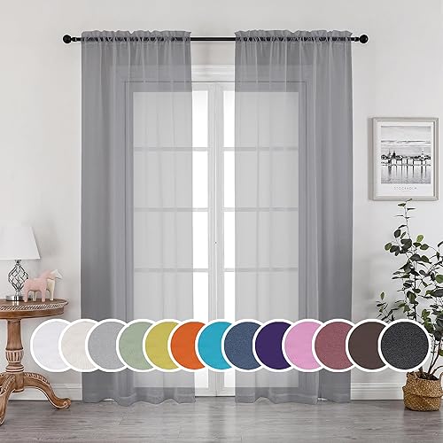 OWENIE Cortinas traslúcidas grises, cortinas transparentes de 84 pulgadas de largo, juego de 2 paneles de gasa con bolsillo para barra, cortinas
