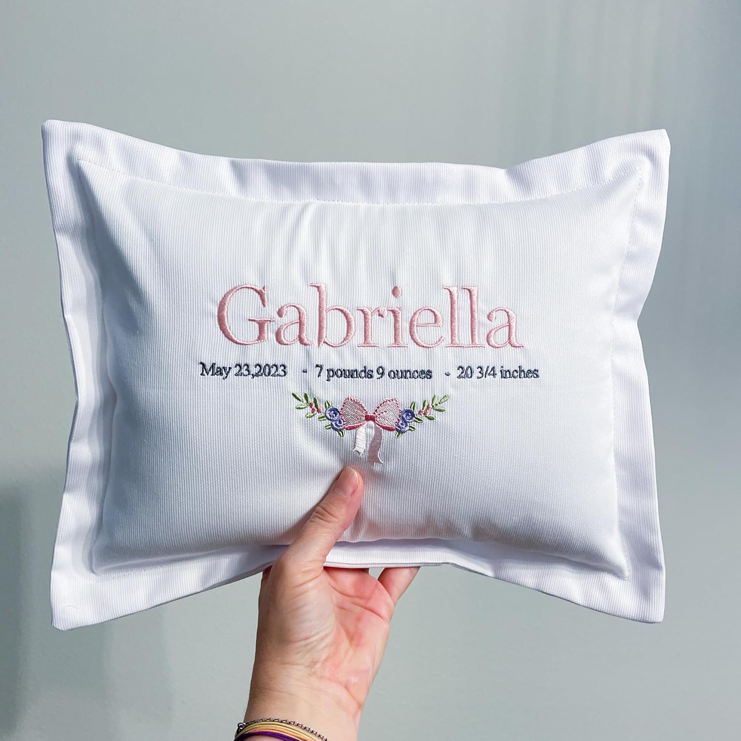 Nursery Decorative Pillow, Hand Embroidered Baby Name Pillow for Girl, Monogrammed Gift, New Parents Gift, Cotton Pillow, Floral Personalized Cotton Pillow for Girls