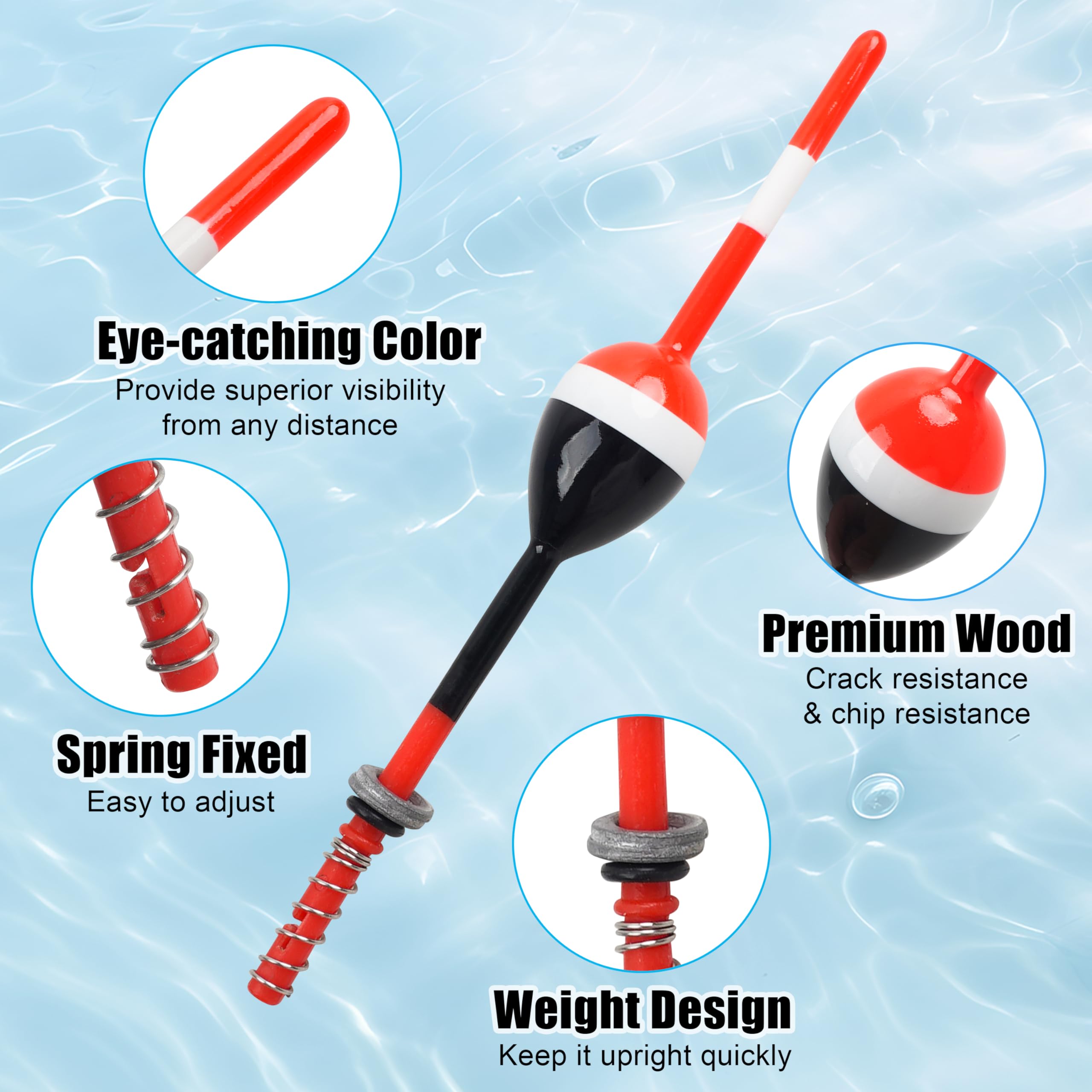 OROOTL 8-Pack Bobbers for Fishing, Balsa Wood Slip Bobbers Spring Floats Oval Stick Fishing Float Bobber with Weight for Crappie Catfish Trout Panfish Walleyes