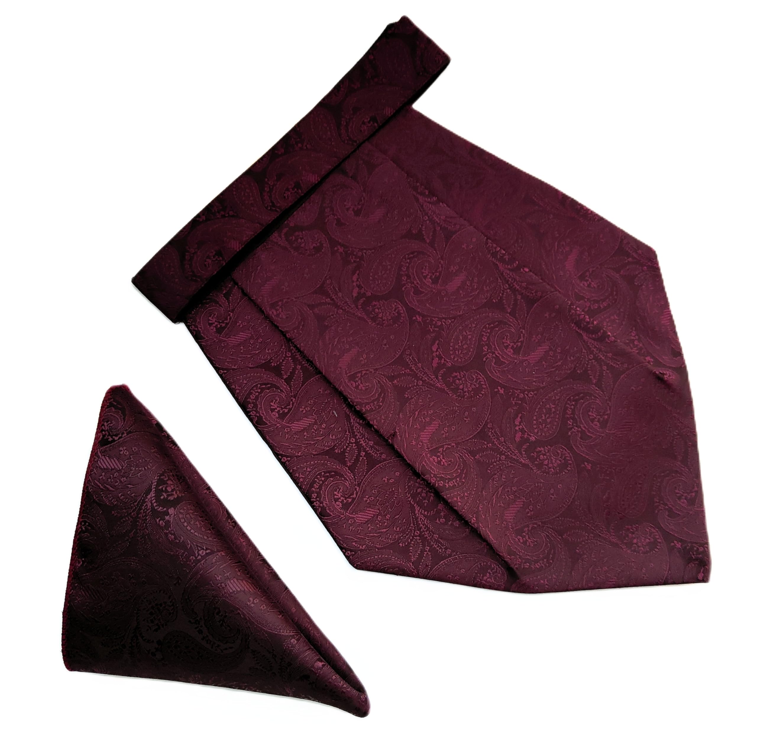 France Men’s Paisley Self-Textured Cravat Ascot & Pocket Square Combo Premium Microfiber Satin Fabric Free Size Formal