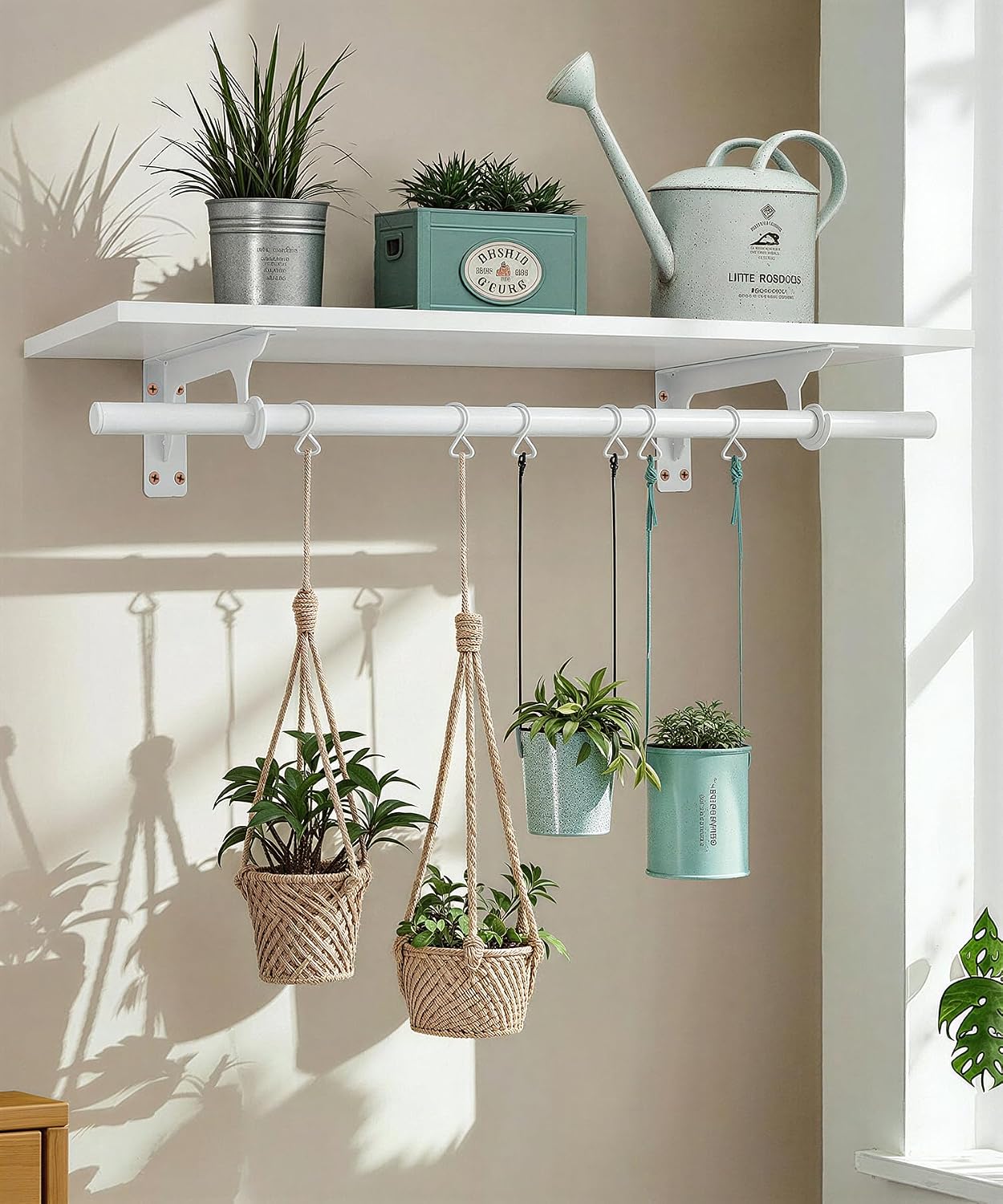 Wall Mounted Clothes Rack, with Top Shelf and Hanging Rod, Heavy Duty (White, 1 PACK 11.8" x 31.4")