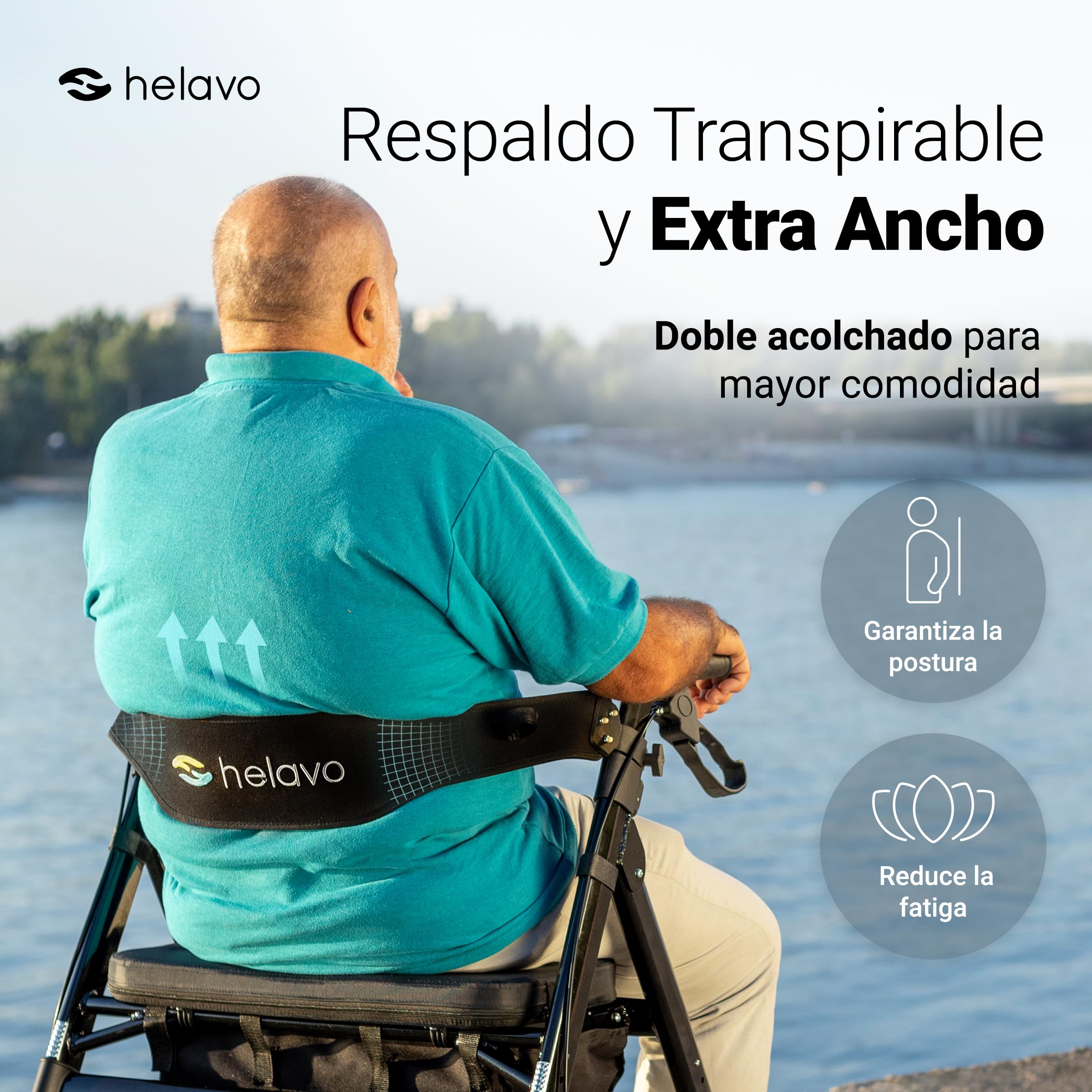 HELAVO andador para ancianos extra ancho con asiento grande y regulable en altura - Rollator plegable de gran resistencia fabricado en aluminio - Capacidad de carga de hasta 226 kg