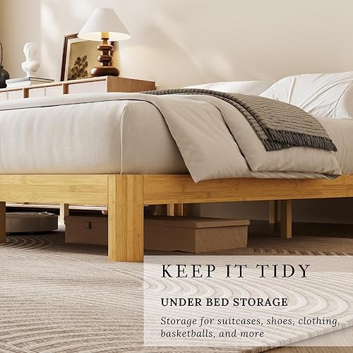 Miniatura 5 de COMASACH Cama de plataforma de madera Queen de 10 pulgadas, marco de cama de madera de mediados de siglo, tamaño Queen, no necesita somier, acabado