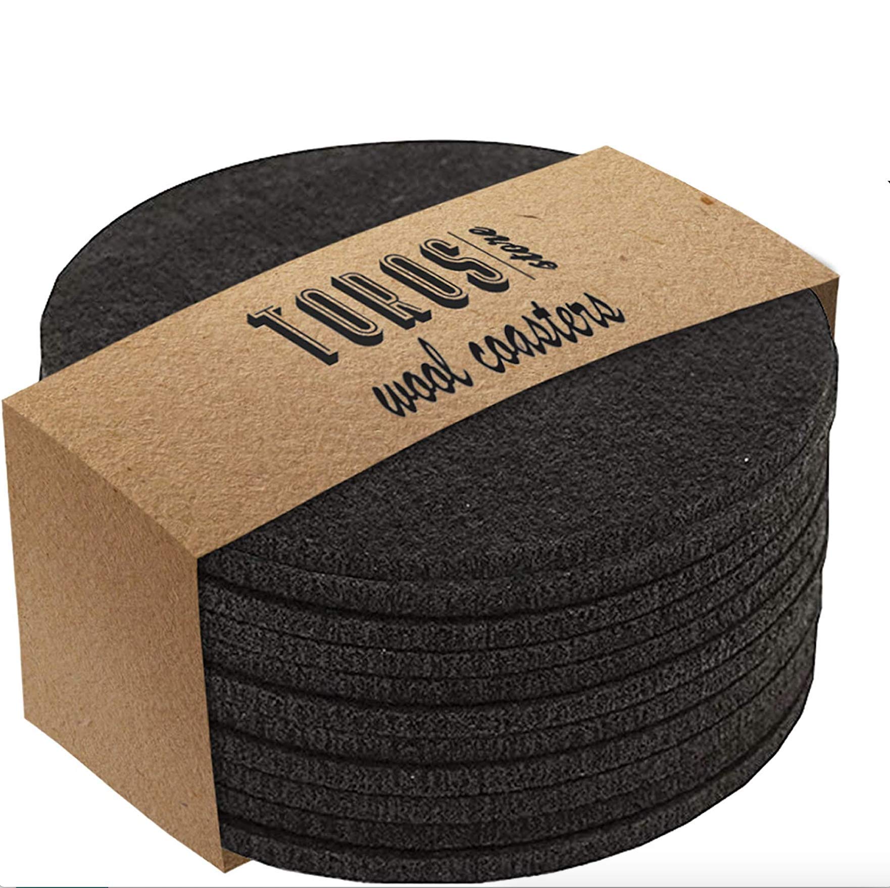 Set of 12 Felt Drink Coasters 4x4 inches - Round Coaster for Drinks Absorbent - Thick Coasters for Glasses - Premium Cup Mats - Protect Furniture from Heat, Stain, Scratches and Condensatio