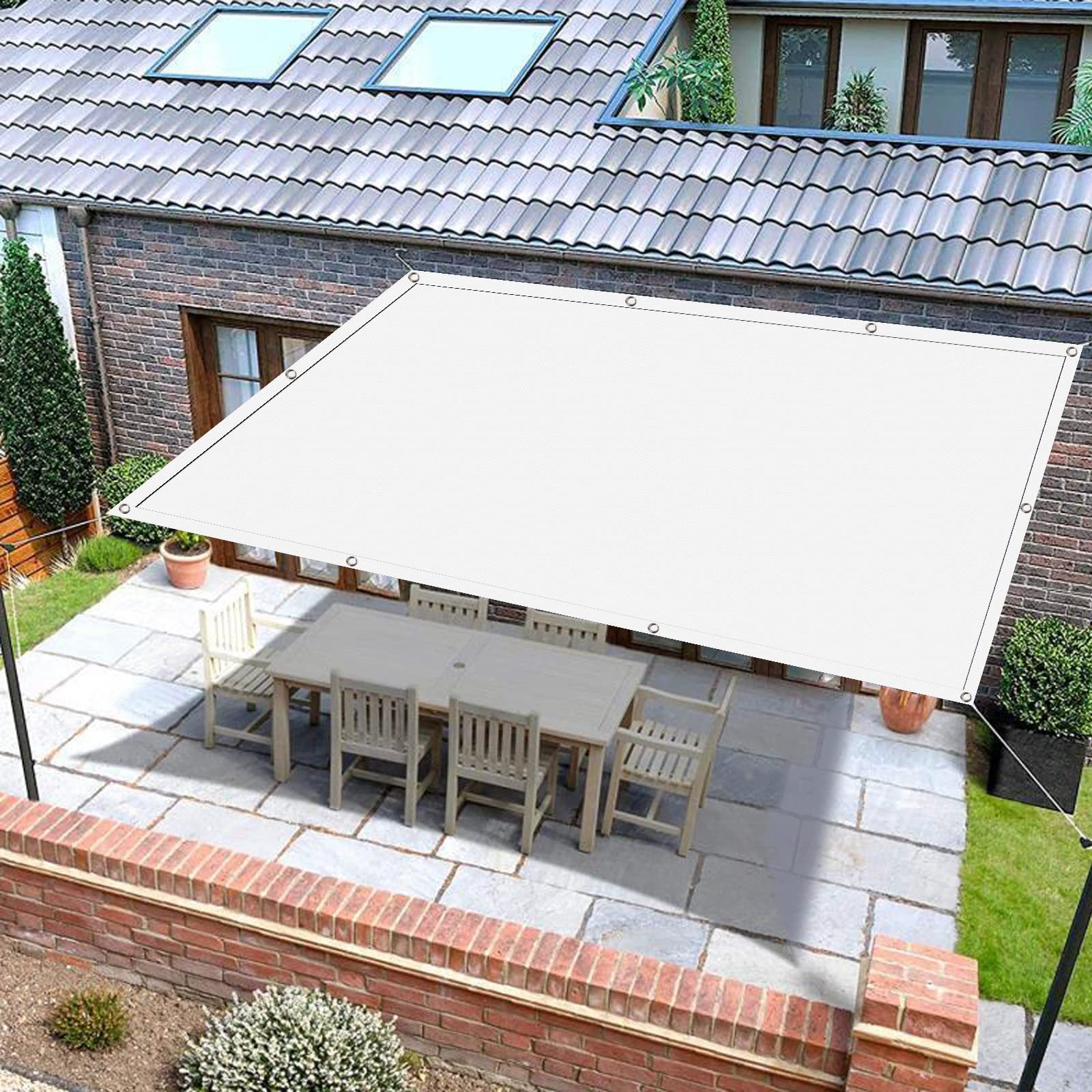 Pare-soleil auvent haut de gamme en polyester blanc voile d'ombrage 4 x 5.5 m
