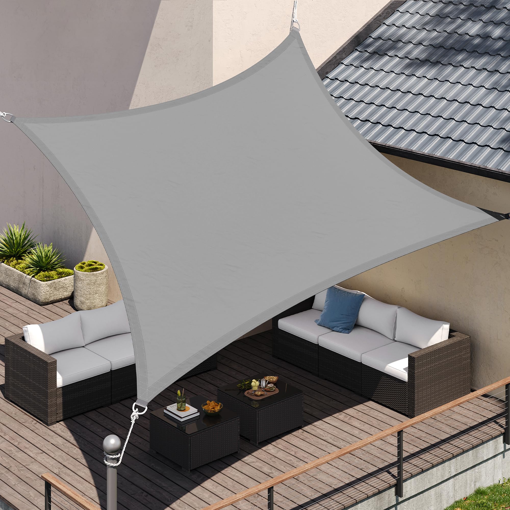 SONGMICS Sonnensegel 3 x 4 m, PES Polyester, wasserfest, UV-Schutz 93%