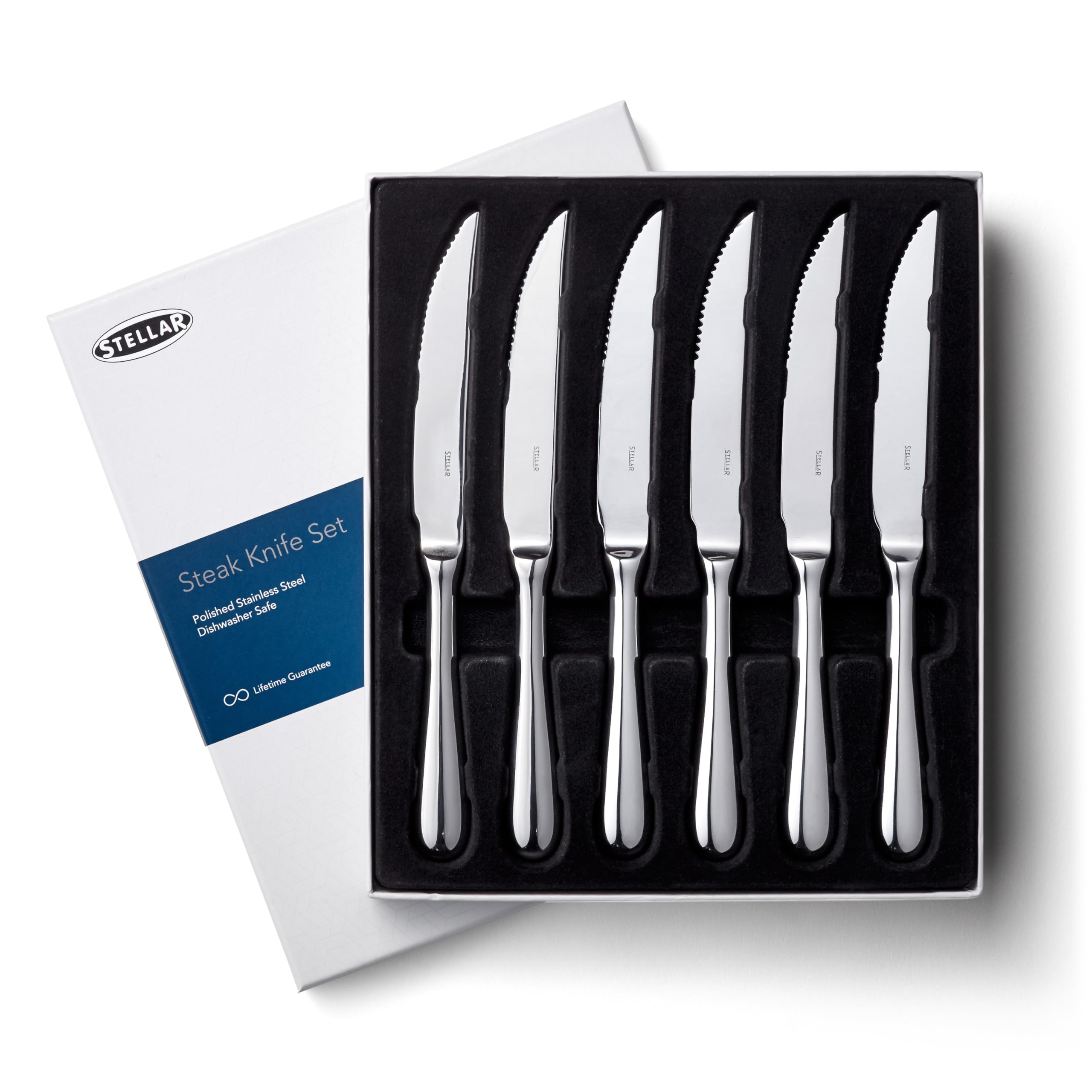 Stellar Silver 6-Piece Stainless Steel Steak Knife Set In Gift Box, Dishwasher Safe