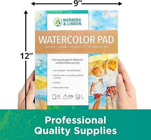 Miniatura 5 de Norberg & Linden 64 hojas de papel de acuarela para pintura mixta, hojas de papel de pintura de 9 x 12 pulgadas, doble cara, textura ideal para
