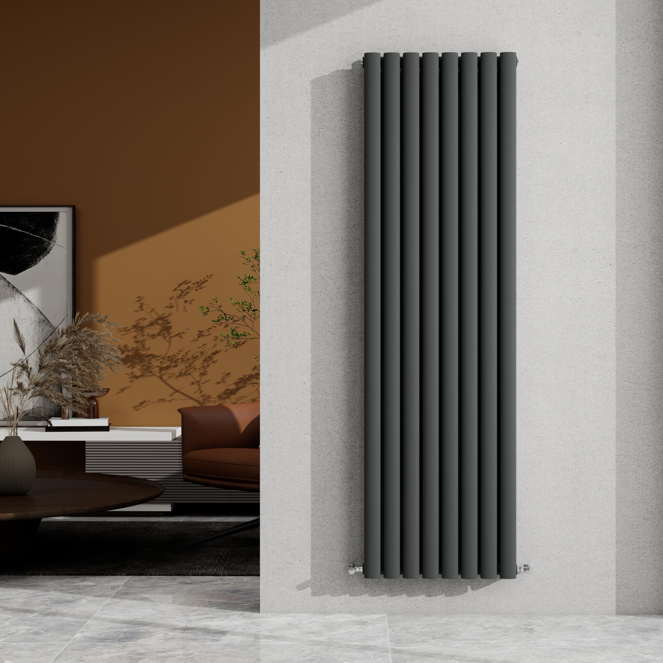 1600×472mm Anthracite Double Oval Column Radiator Vertical 5375 BTU