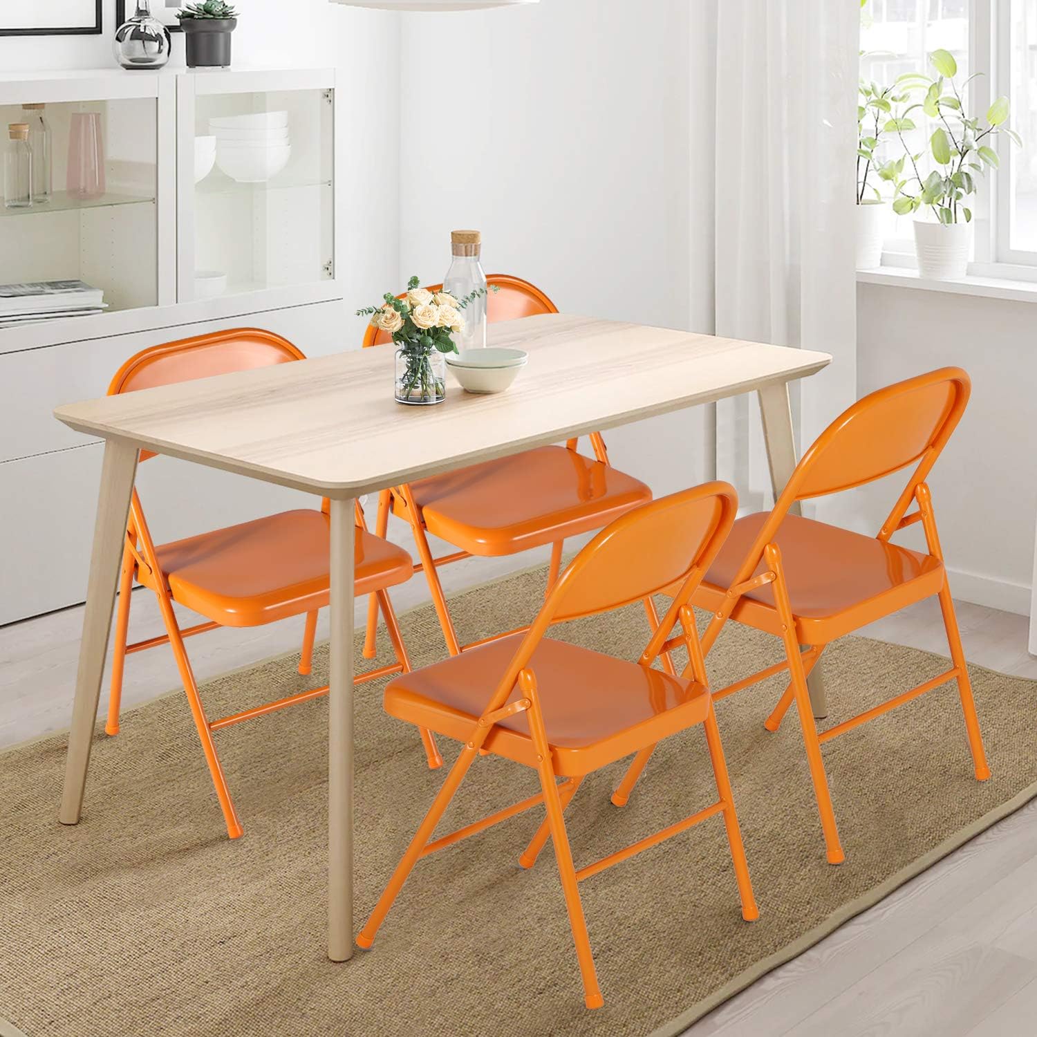 VECELO Metal Frame Steel Folding Mounted Chairs with Triple Braced & Double Hinged Back for Home Office,350-Pound Capacity,Orange,4 Pack, Set of 4 : Home & Kitchen