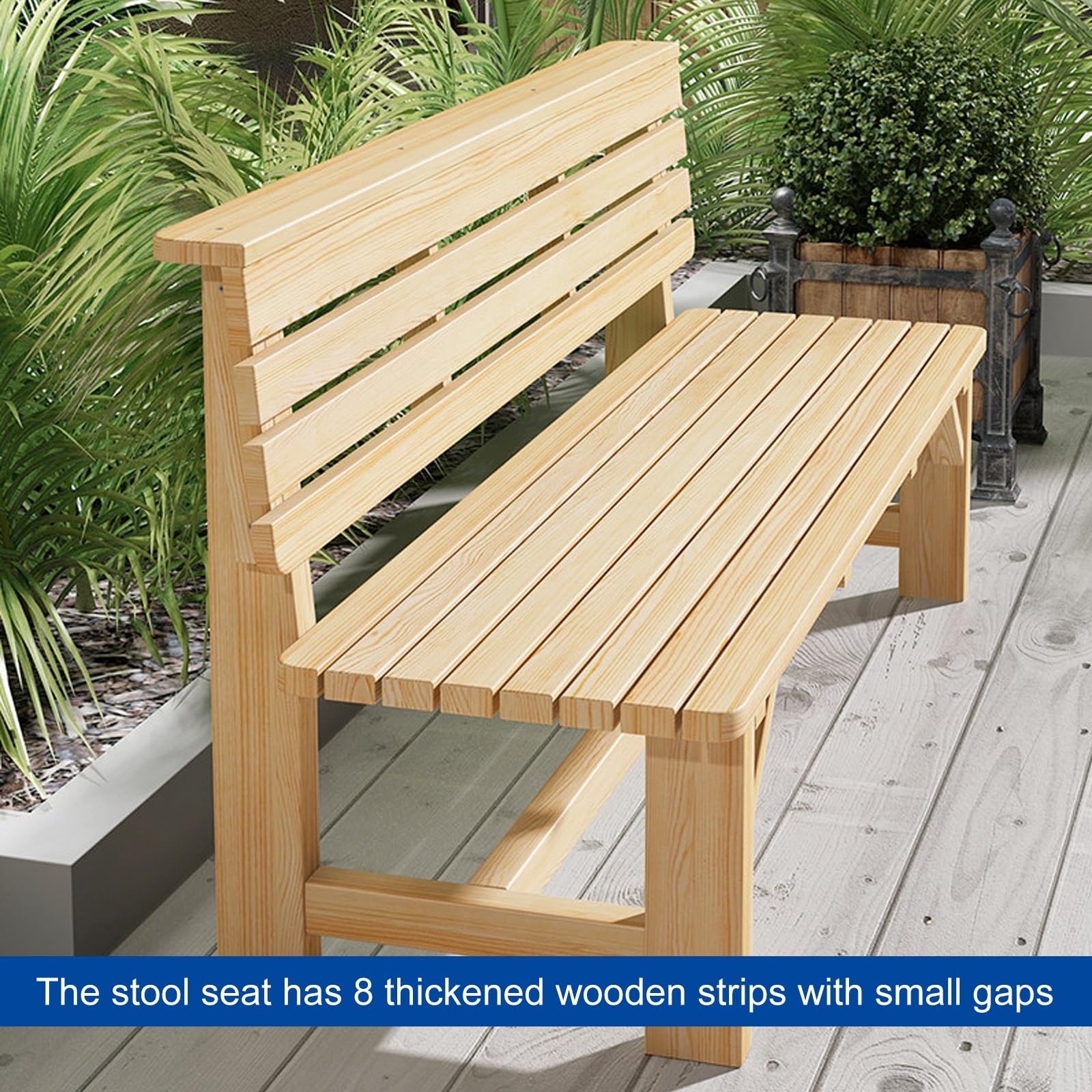 Bank Outdoor aus Massivholz, Wetterfeste Garten Bank mit Rückenlehne, Holzbank für 2-4 Personen, Ideal für Garten Rasen und Park(Beige,80cm)