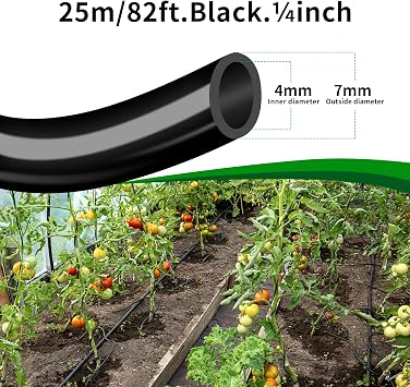30M/100FT Micro Irrigation Tube,I.D 4mm/O.D 7mm Black Supply Pipe,Drip Irrigation Line, Watering Tubing Hose for Garden Irrigation System