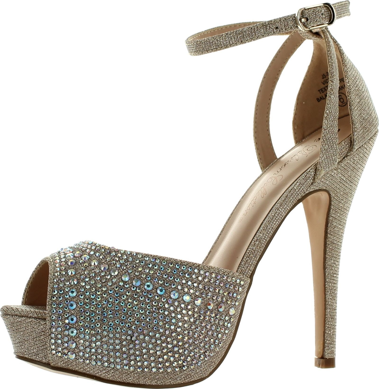 Blossom Womens Vice-126 Bridal Formal Evening Party Ankle Strap High Heel Peep Toe Glitter Sandal