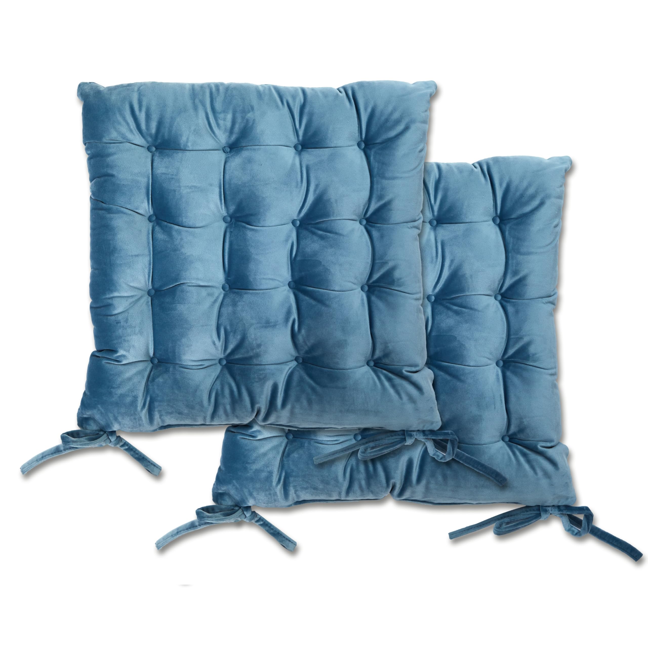 Emma Barclay Velvet Holland Luxury Seat Pad in Blue - 16x16 (40x40cm)