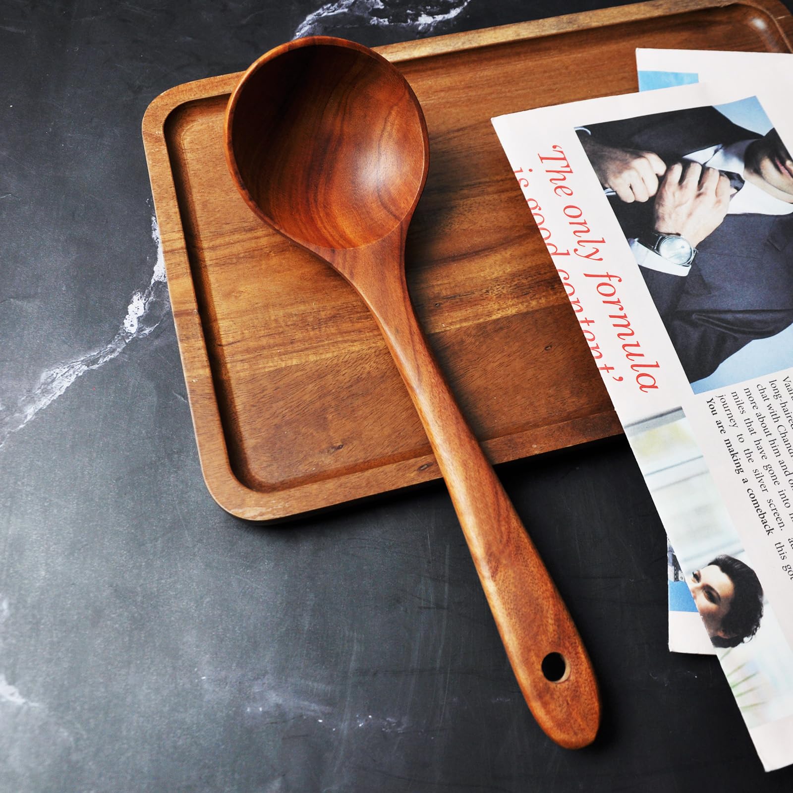 Holzlöffel zum Kochen, 1 Stück Kochlöffel aus natürlichem Teakholz für Antihaftbeschichtung