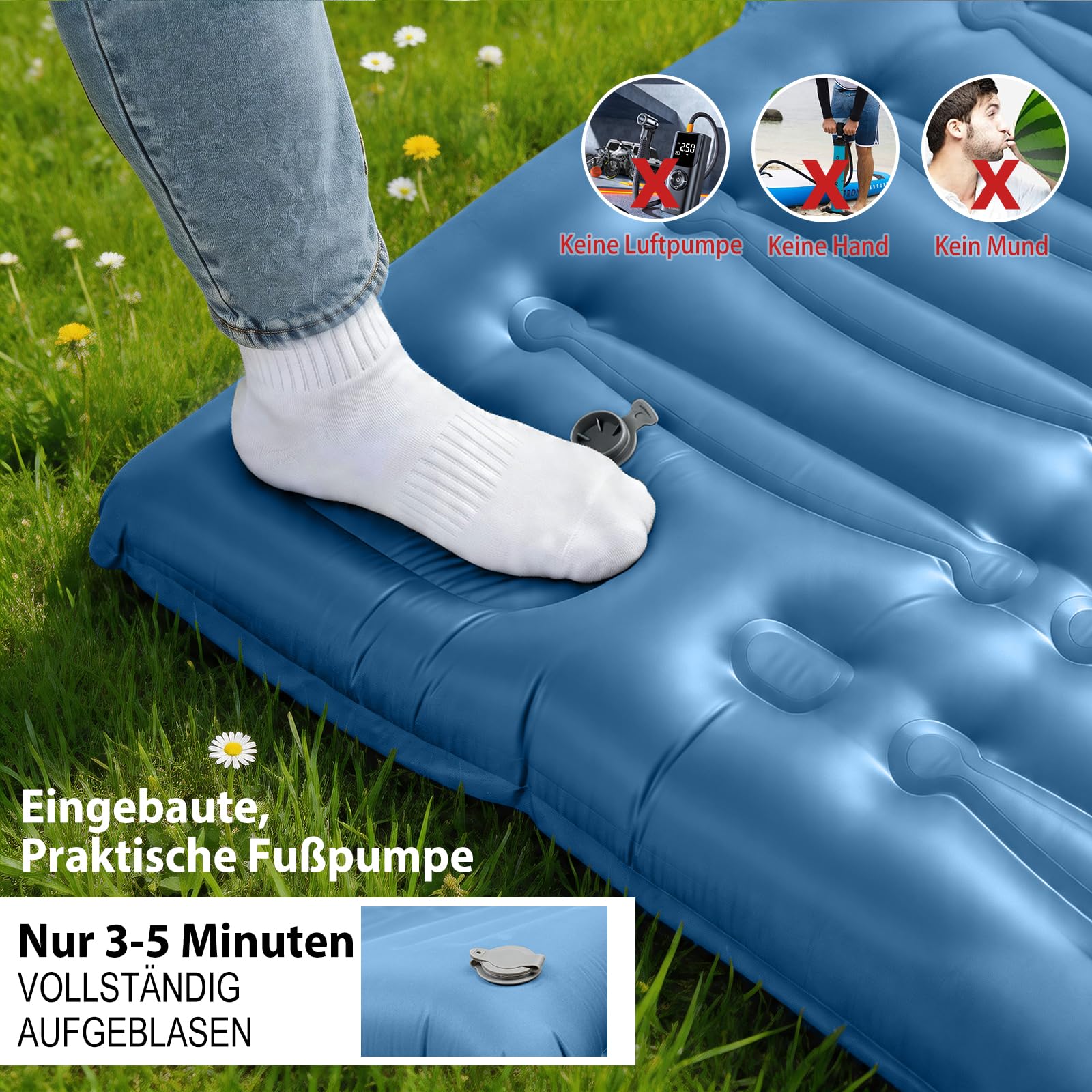 HiiPeak Ultraleichte Isomatte aufblasend - Luftmatratze Camping mit integrierter Fußpumpe & Kissen, 12cm Dicke Camping Matratze aufblasbare, Campingmatte - Schlafmatte - Luftzellenmatte