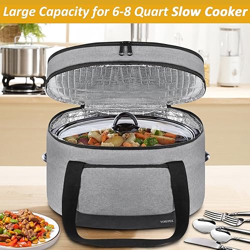 Miniatura 2 de YOREPEK 2 Layer Slow Cooker Carrier, Compatible with 6, 7, 8 Quart Crock-Pot, Insulated Large Slow Cooker Travel Bag with Bottom Pad Lid Fasten