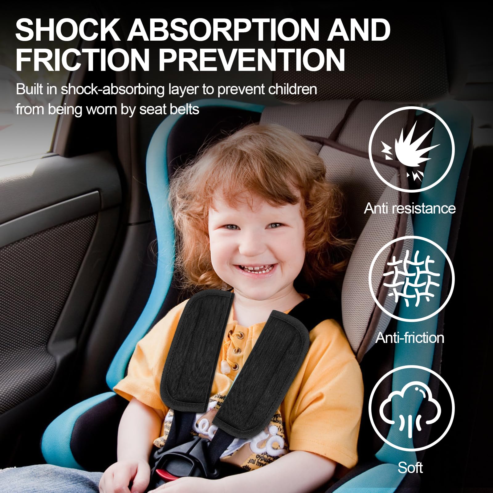Copri Cintura di Sicurezza Auto Bambini, Protezione Cintura Auto per Neonati e Bimbi, Protezione Spalle Morbida e Traspirante con Velcro Regolabile, Adatto a Tutte le Auto, Facile da Pulire