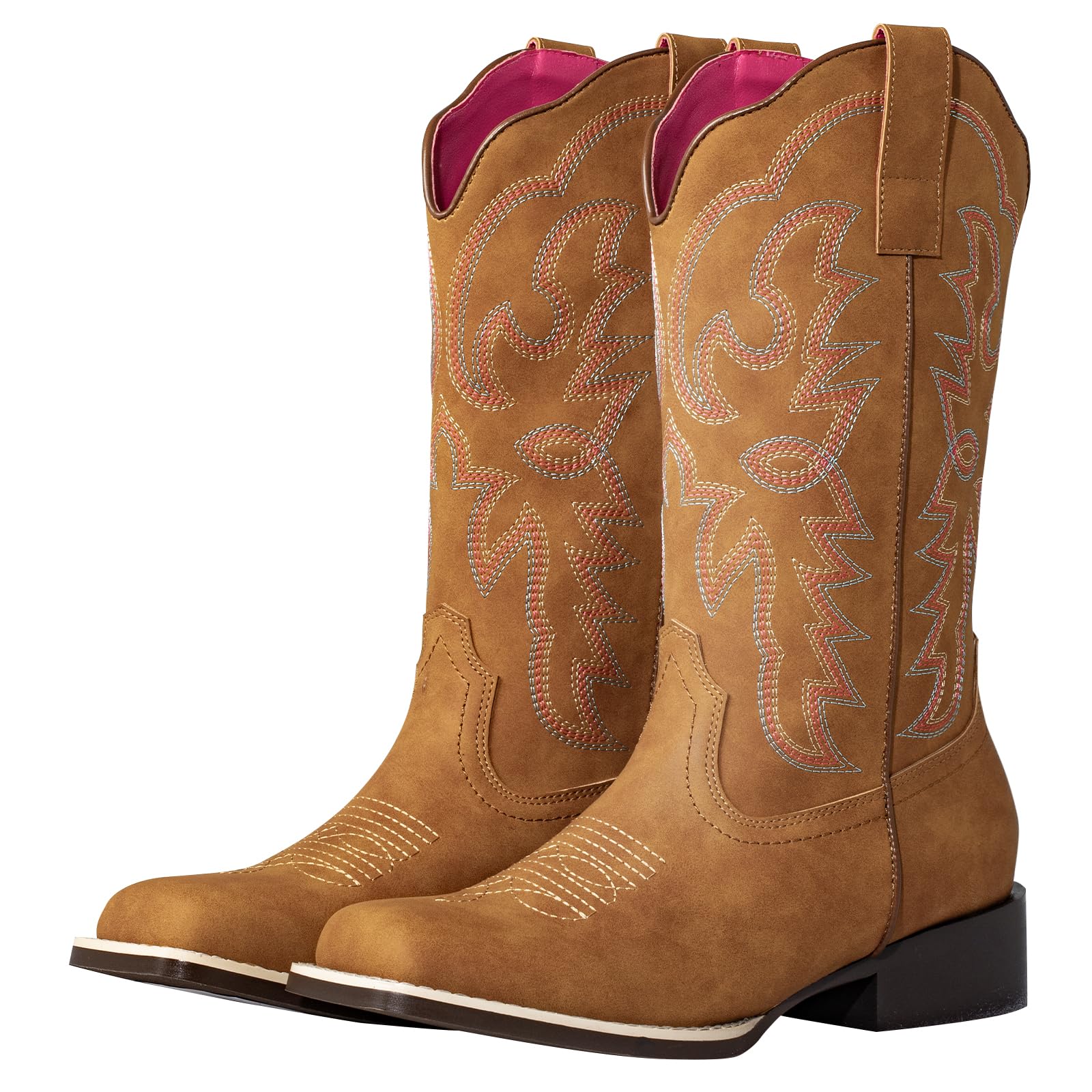 SheSole Womens Fashion Wide Square Toe Western Cowgirl Cowboy Boots Mid Calf