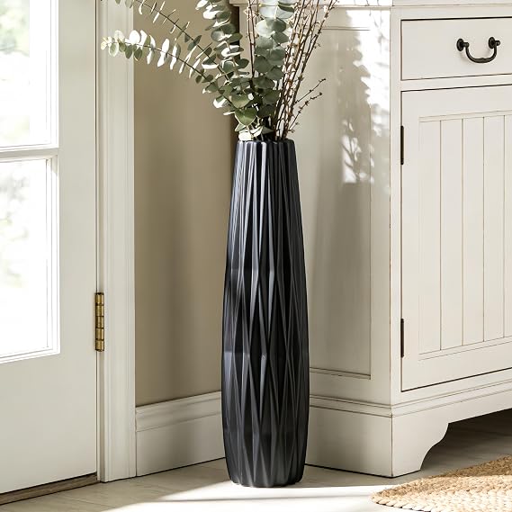 28 Tall Black Ceramic Floor Vase,Vintage Large Decorative Rustic Vase for Modern Home, Living Room, Office, Wedding and Housewarming Decor