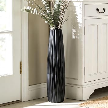 28 Tall Black Ceramic Floor Vase,Vintage Large Decorative Rustic Vase for Modern Home, Living Room, Office, Wedding and Housewarming Decor