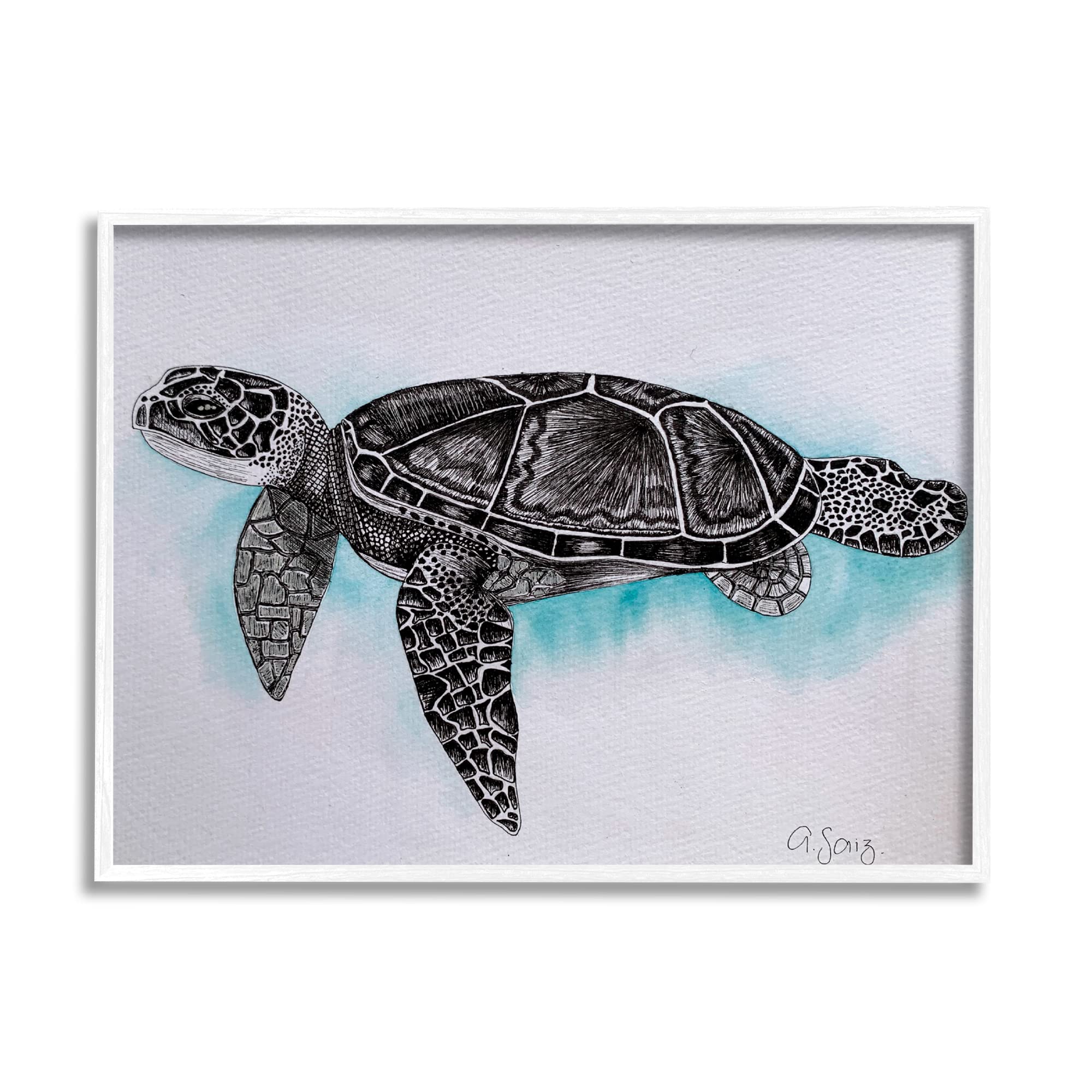 Stupell Industries Monochrome Sea Turtle Marine Life Watercolor Pattern, Design by Ale Saiz Studio