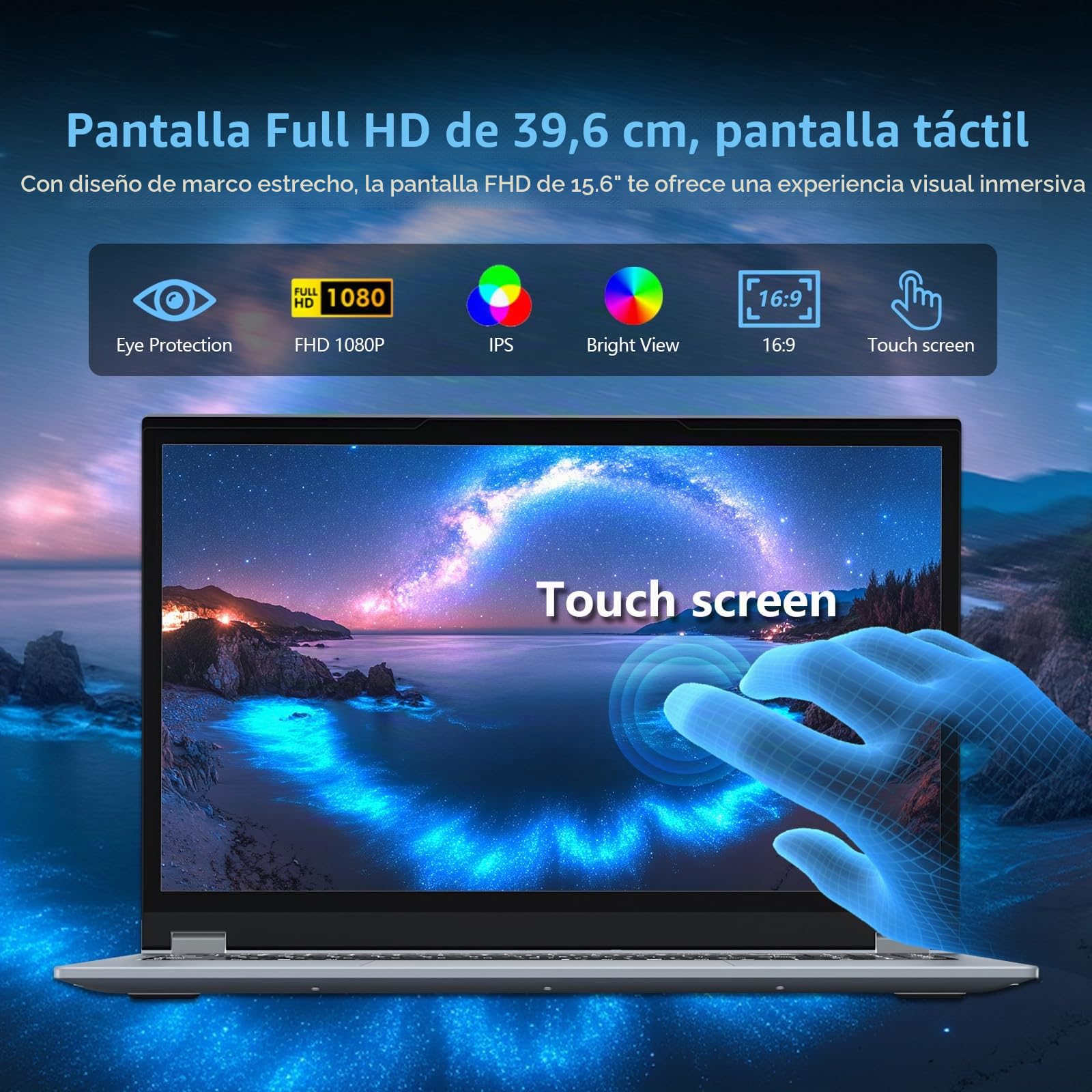 15,6 Pulgadas 2 en 1 Ordenador Portátil con Pantalla Táctil Ryzen R3-3200U Procesador, PC Portátil WIN 11 16GB DDR4 RAM 1TB SSD 360° Pantalla Táctil, Laptop FHD IPS Teclado Retroiluminado HDMI RJ45