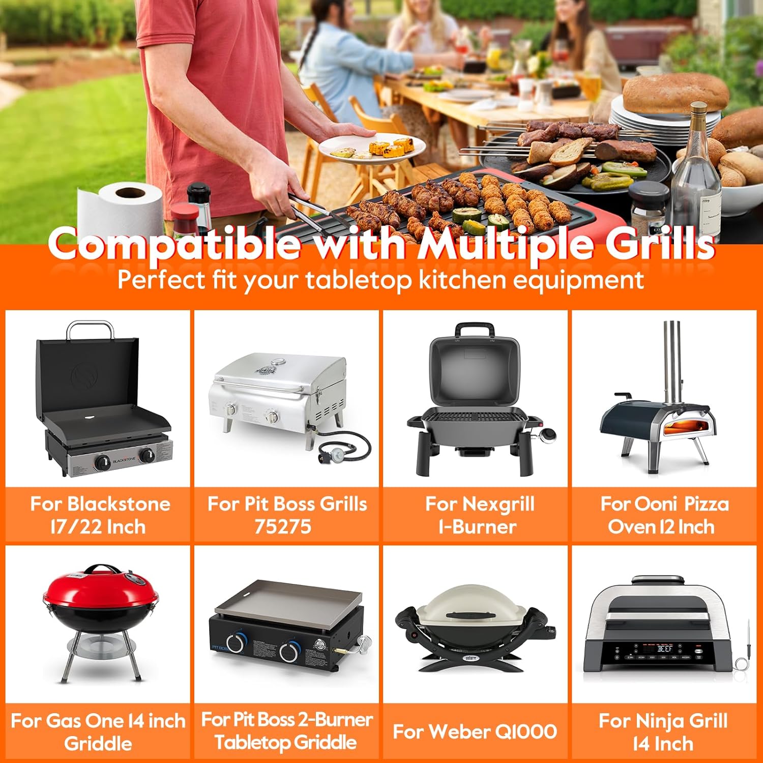 44" L x 17" W Grill Stand for Blackstone Griddle, Folding Grill Table Large Space Fit for 17"/22" Griddle, Ninja and Weber, BBQ Food Prep Table, Portable Outdoor Table for Camping, Tailgating, Outdoor