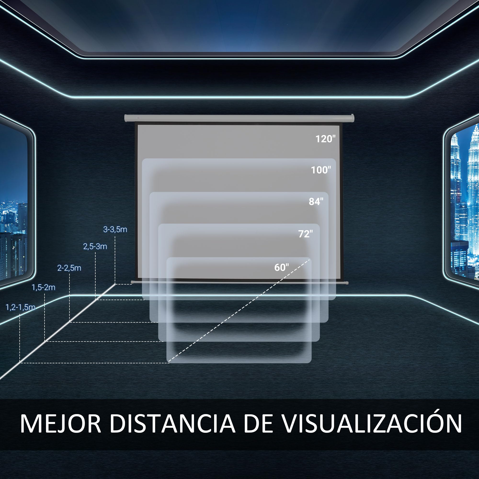 HOMCOM Pantalla de Proyector Eléctrica 120 Pulgadas Pantalla de Proyección Portátil Formato 4:3 con Mando a Distancia Tela de Proyección para Interior y Exterior Eventos Deportivos 244x183 cm Blanco