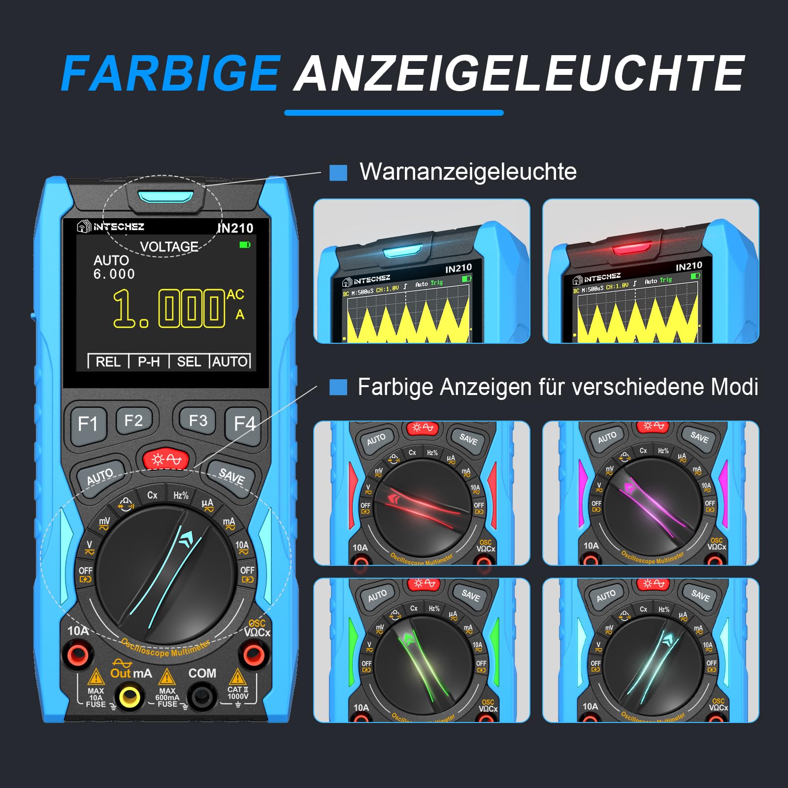 IN210 Digitales Oszilloskop-Multimeter – 12 MHz, 50 Msps, 6000 Counts, True RMS, Signalgenerator, 2,4"-Display, für Elektronikreparatur, Labor, DIY und Ausbildung