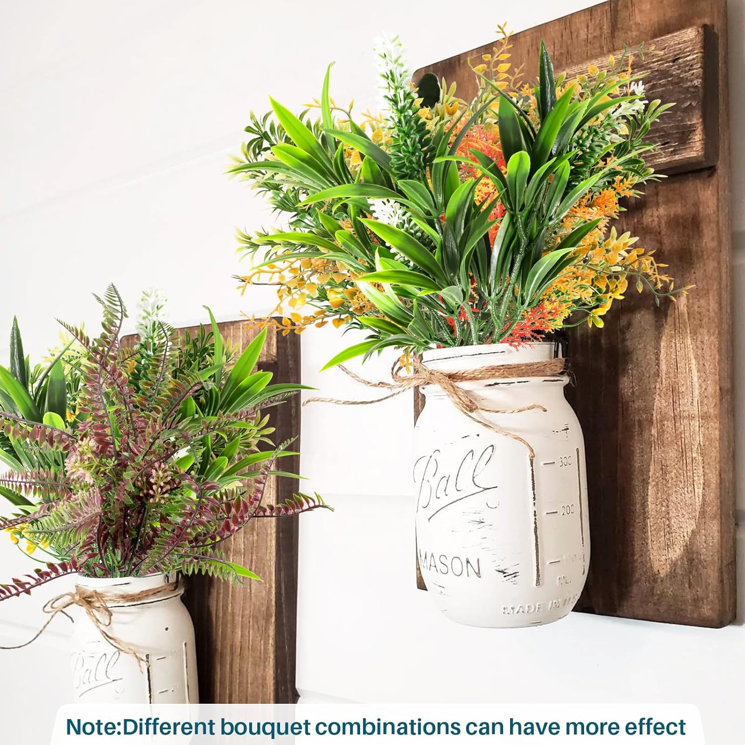 COARBOR 2 PCS Artificial Bushes Plastic Artificial Flowers Fake Outdoor Plants for Home Kitchen Party Flowers Arrangement Wedding Decorations, Green White