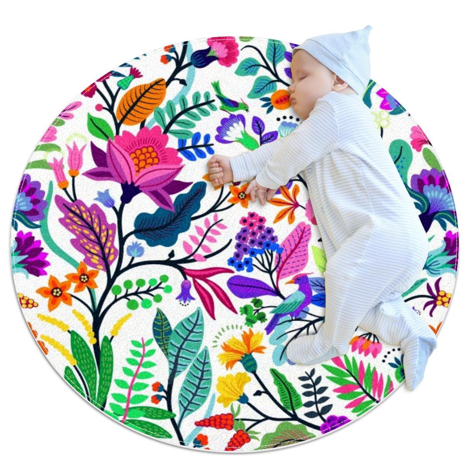 Tapis de jeu enfants rond animaux coloré 80cm anti-dérapant et doux