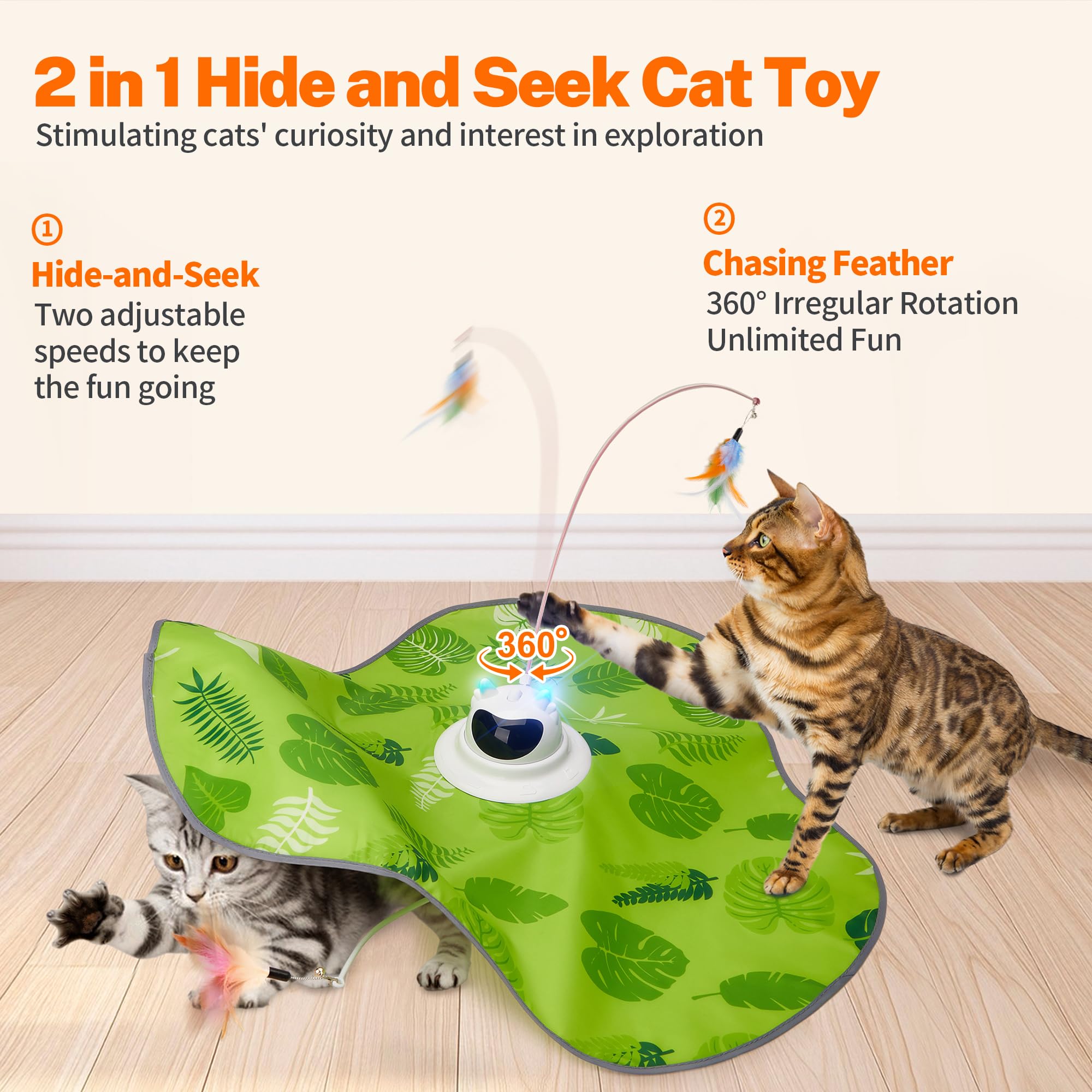 Toozey Juguete para Gatos, Juego Eléctrico de Escondite con 3 Plumas Intercambiables, Recargable, Juguete Inteligente de Autoentretenimiento con Control Remoto, Verde