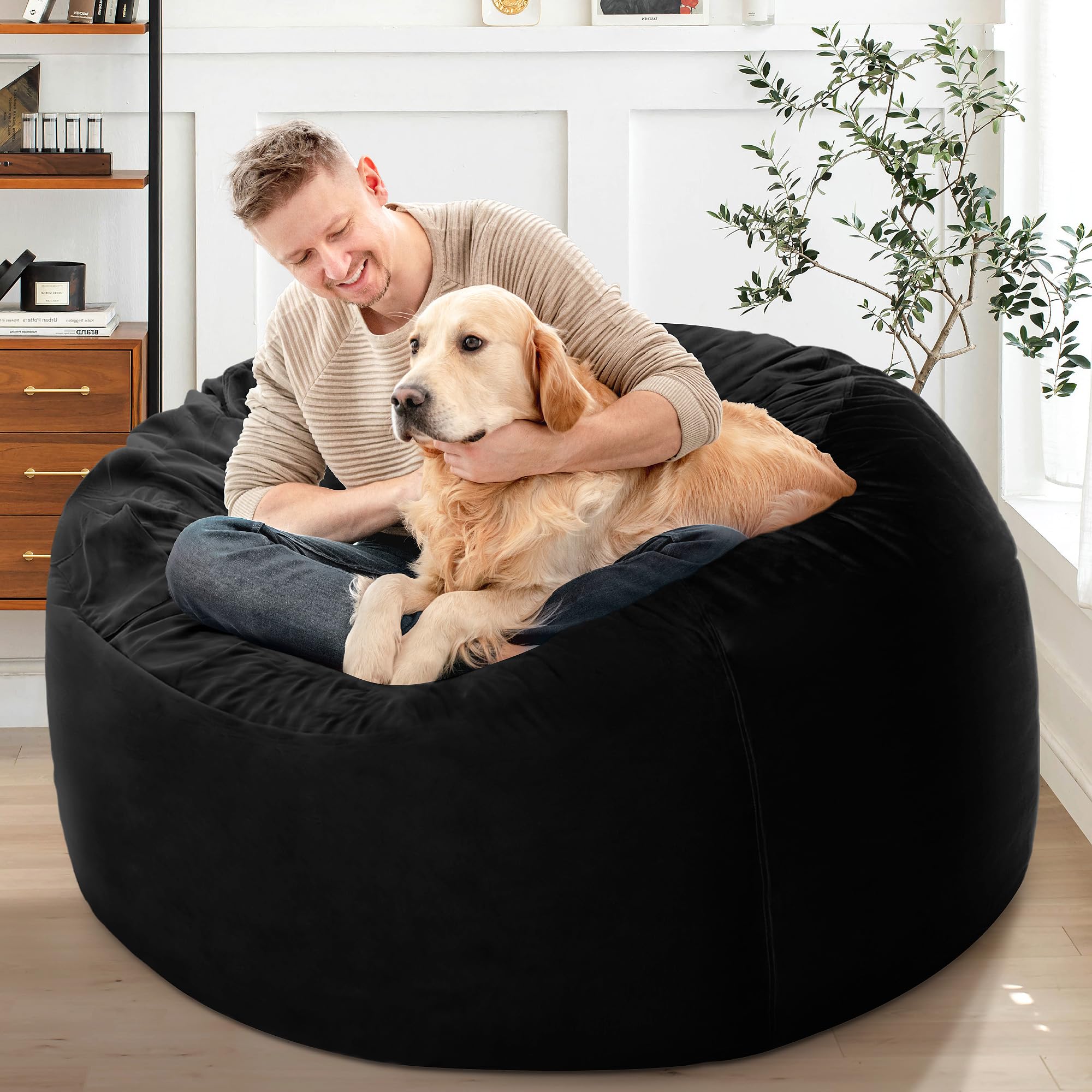 Fluffy Soft Bean Bag Chair With Ottoman, Comfortable Square Lazy