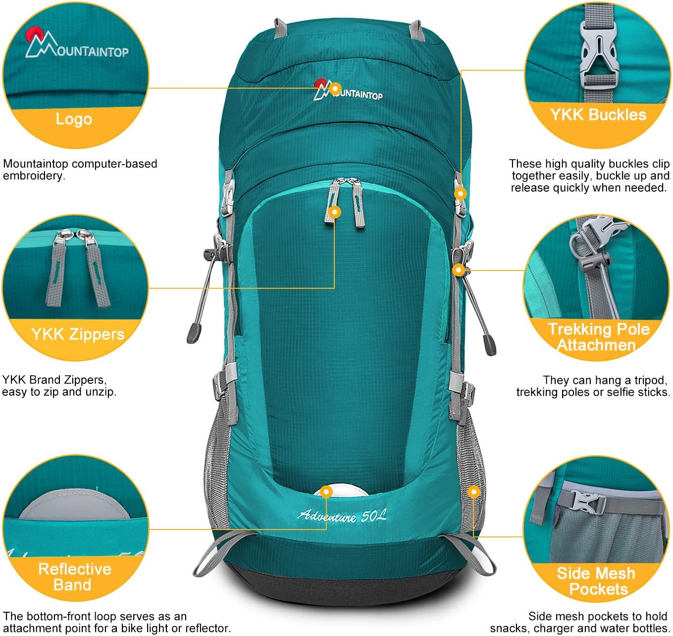 Mountaintop 50 Liter Hiking Internal Frame Backpack with Rain Cover : Sports & Outdoors