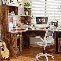 Vista 2 de Unikito Escritorio en forma de L con cajones, escritorio de oficina de 60 pulgadas con toma de corriente y luces LED, escritorio de esquina