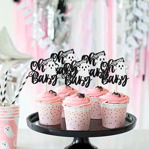 Miniatura 4 de 24 piezas de Halloween Ghost Oh Baby Cupcake Toppers Glitter Spooky Baby Shower Cupcake Picks para Halloween, baby shower, fiesta de cumpleaños de