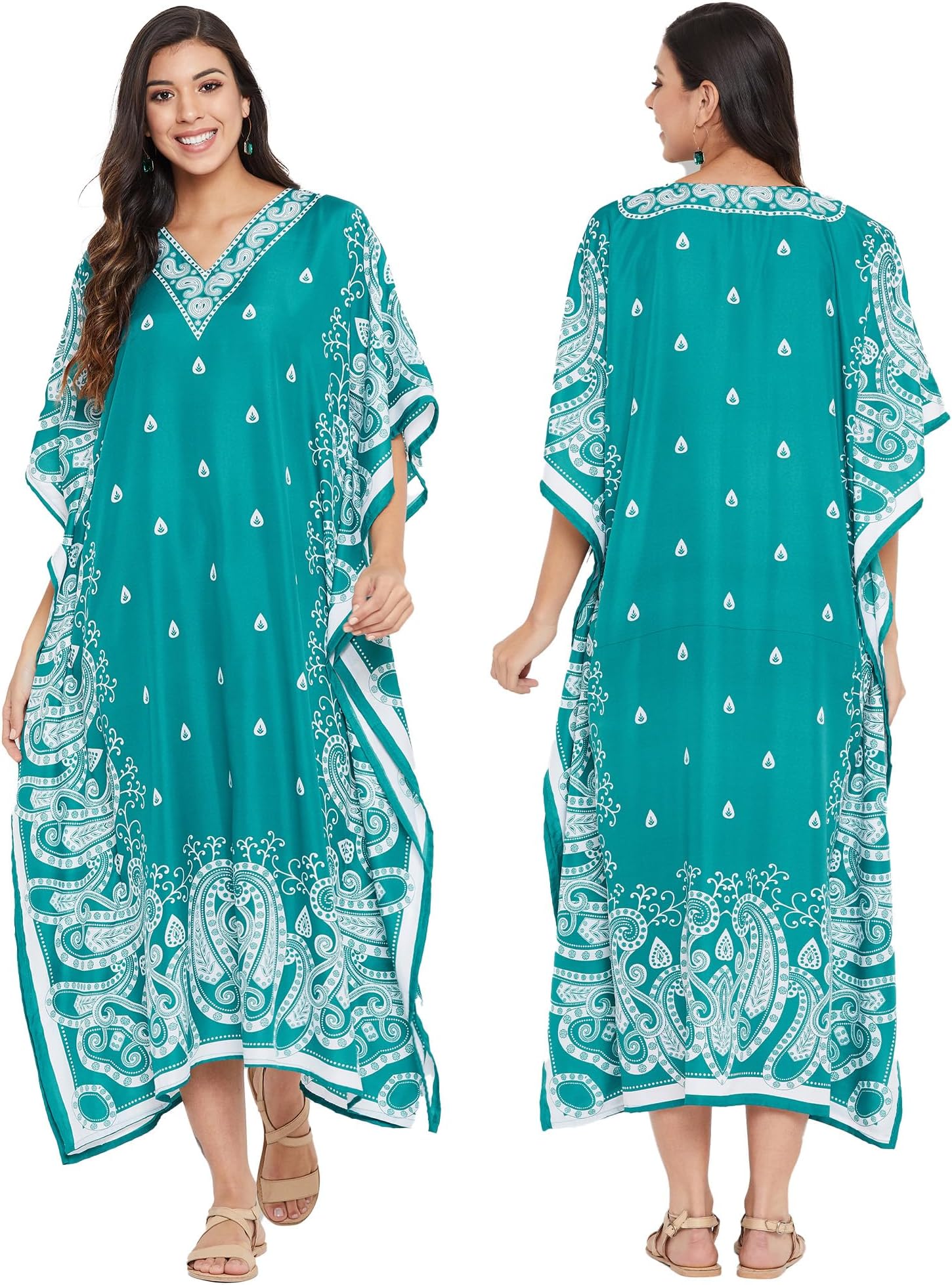 Women Kaftan Plus Size Polyester Summer Lightweight Caftan Swimsuit Cover Ups Maxi African Mumu Lounge House Dress