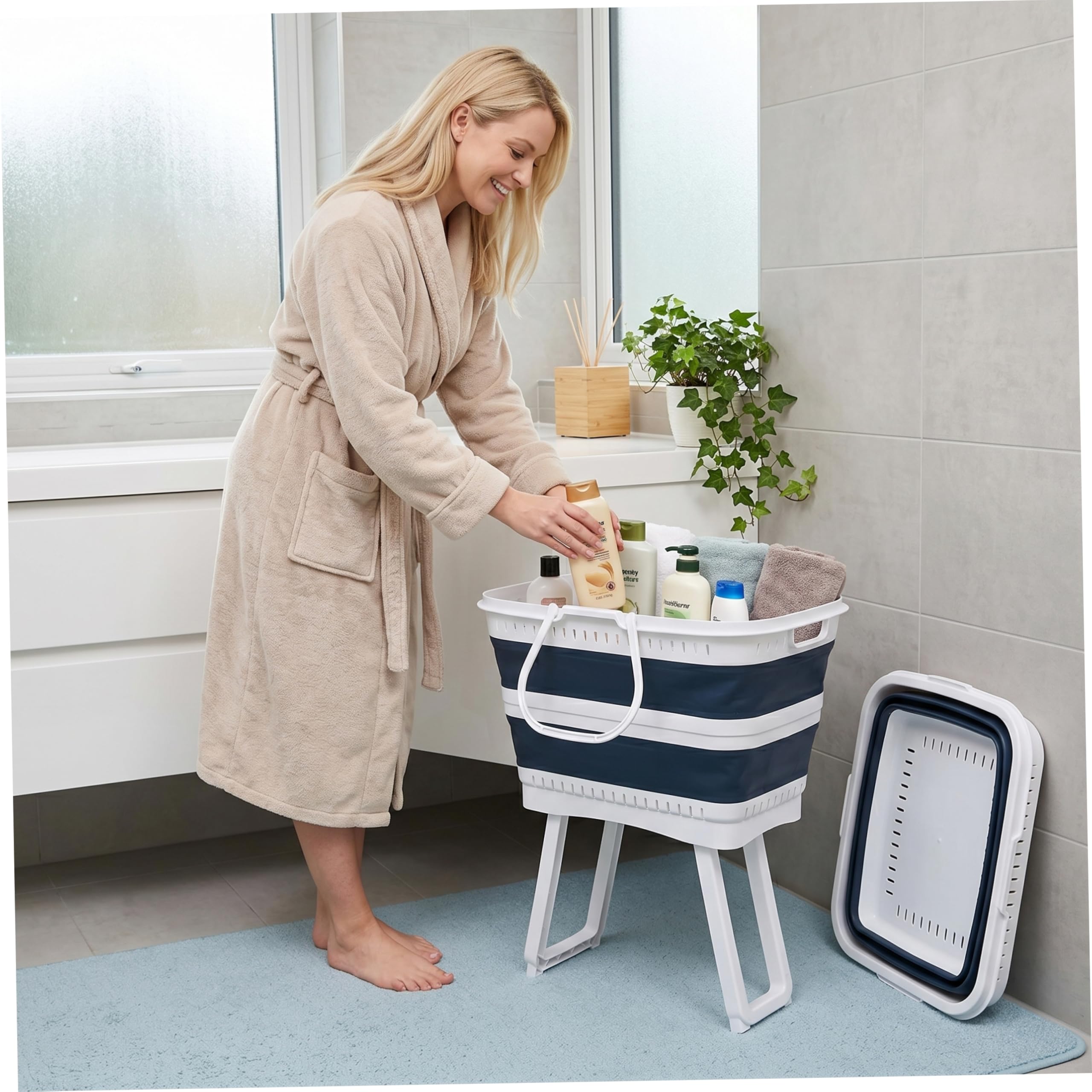 Cesto portabiancheria pieghevole in plastica con gambe Cesto pieghevole di capacità da 26 litri con manici per bagno, camera da letto, cucina, sala giochi, dormitorio.