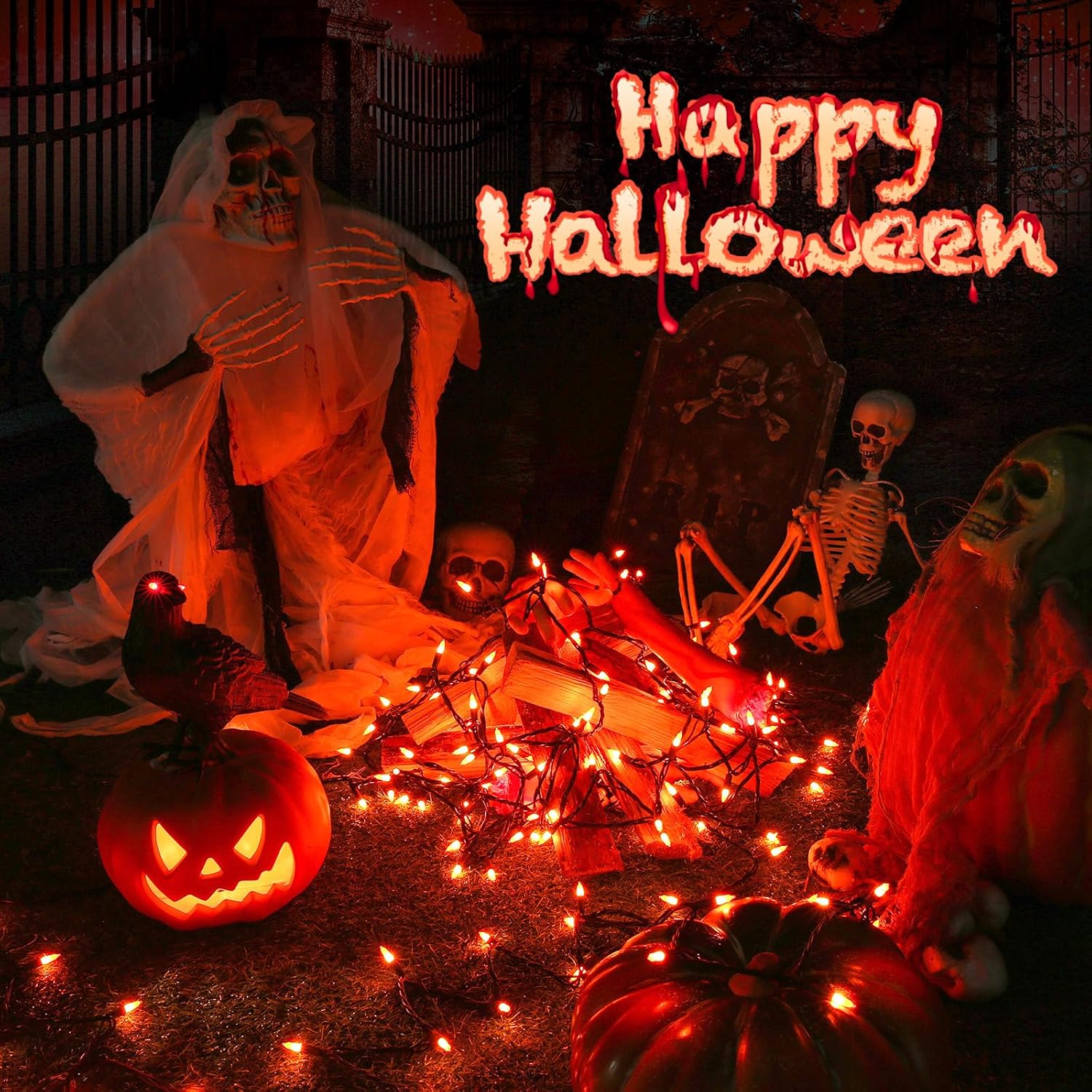 Toodour Orange Halloween Lights, 12.5ft 50 Count Incandescent String Lights