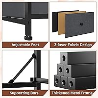 Vista 6 de Cómoda alta para dormitorio con 12 cajones, cómoda de tela y cómoda con marco de metal resistente, parte superior de madera, armario