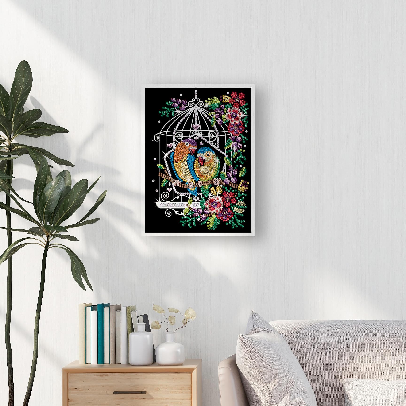 Kitfix - Sequin Art Purple - Cage à oiseaux - Image à paillettes - 27 x 36 cm - Kit de création pour enfants, adolescents et adultes de plus de 8 ans - 1945