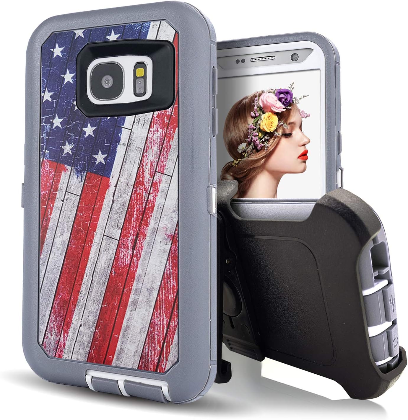 Galaxy S7 Case,Kecko® Heavy Duty Protection Shock Reduction/Bumper Case Shockproof Dirtproof Defender Camo Cover Case w/Built-in Screen Protector for Samsung Galaxy S7 Cover Case (Flag.)